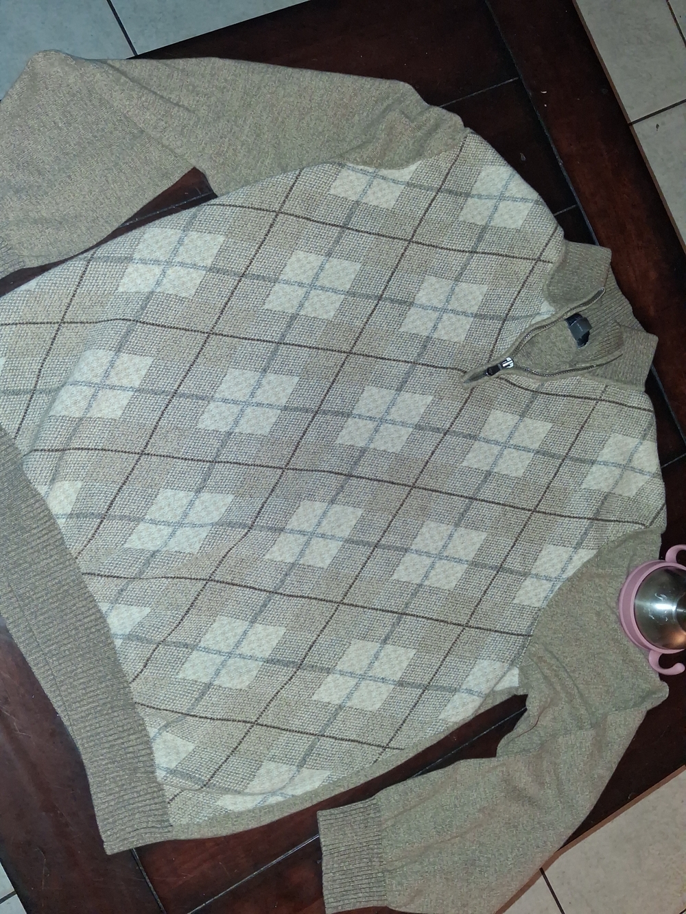 Joseph Abboud Beige/Tan Argyle Quarter-Zip Sweater